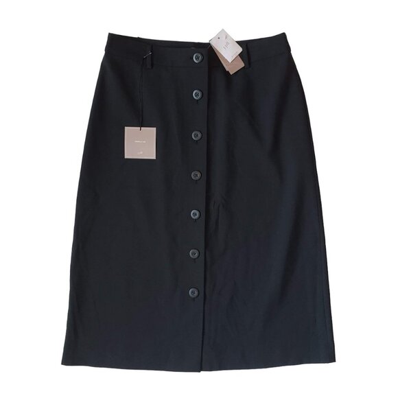 J. JILL Nwt 100% Washable Wool Skirt 10 Button Down Lined Black A-Line Midi